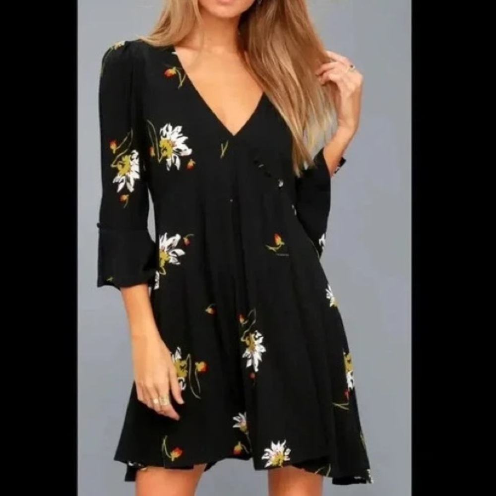 Time On My Side Black Floral Wrap Dress
